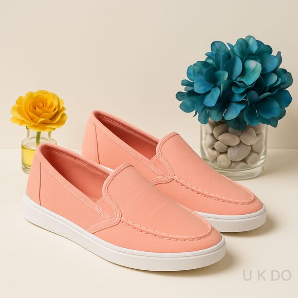 Women’s Coral Pink Canvas Slip-On Loafers Comfort Shoes Size 7.5 New - Picture 6 of 9